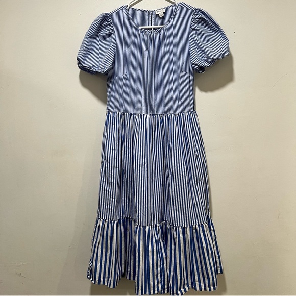 J.Crew Cotton-blend Poplin Puff-sleeve Tiered Midi Dress size 6 - Picture 2 of 11